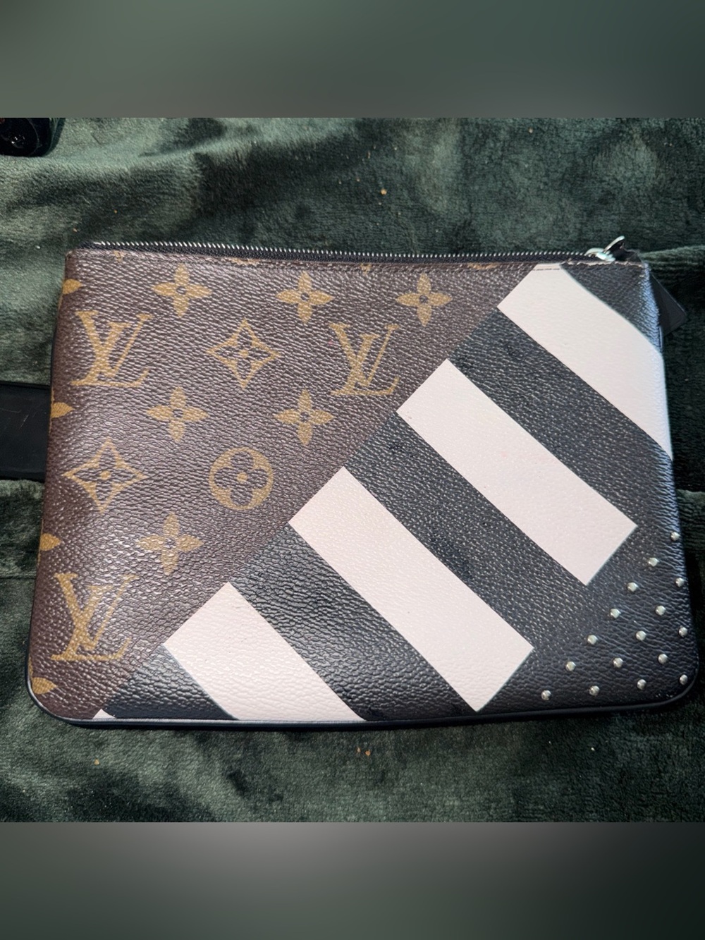 Louis Vuitton Brown, Black & White Monogram Stripe Pouch